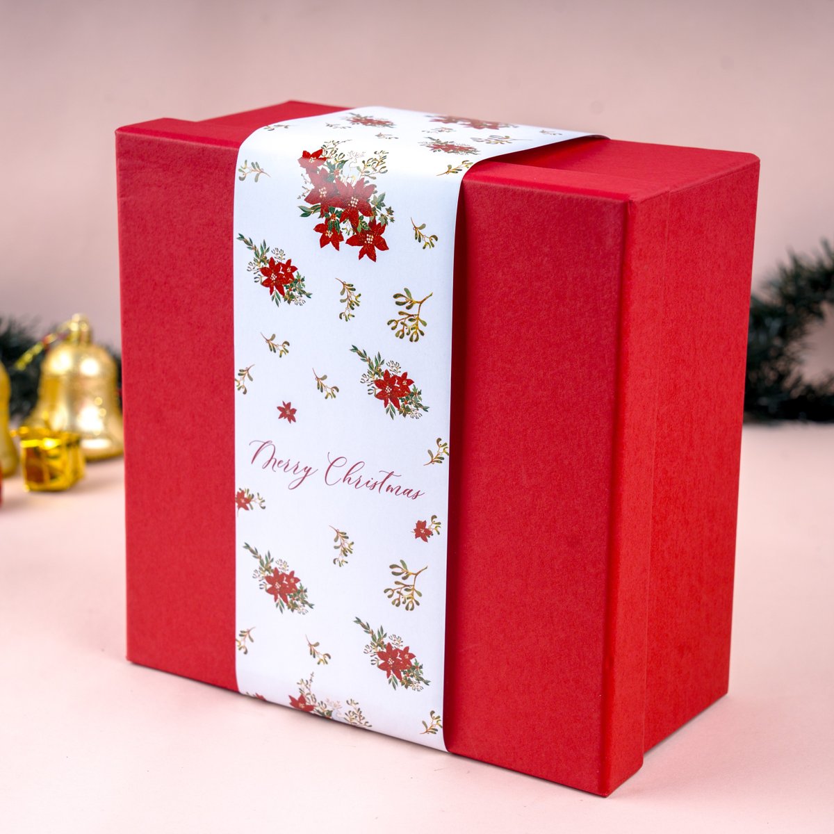 Christmas Red Gift Box with Merry Blooms Sleeve Main image