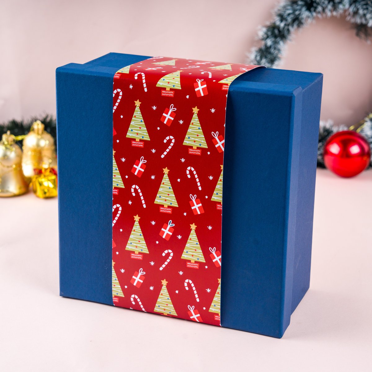 Christmas Blue Gift Box with Mistletoe Magic Red Sleeve Main image