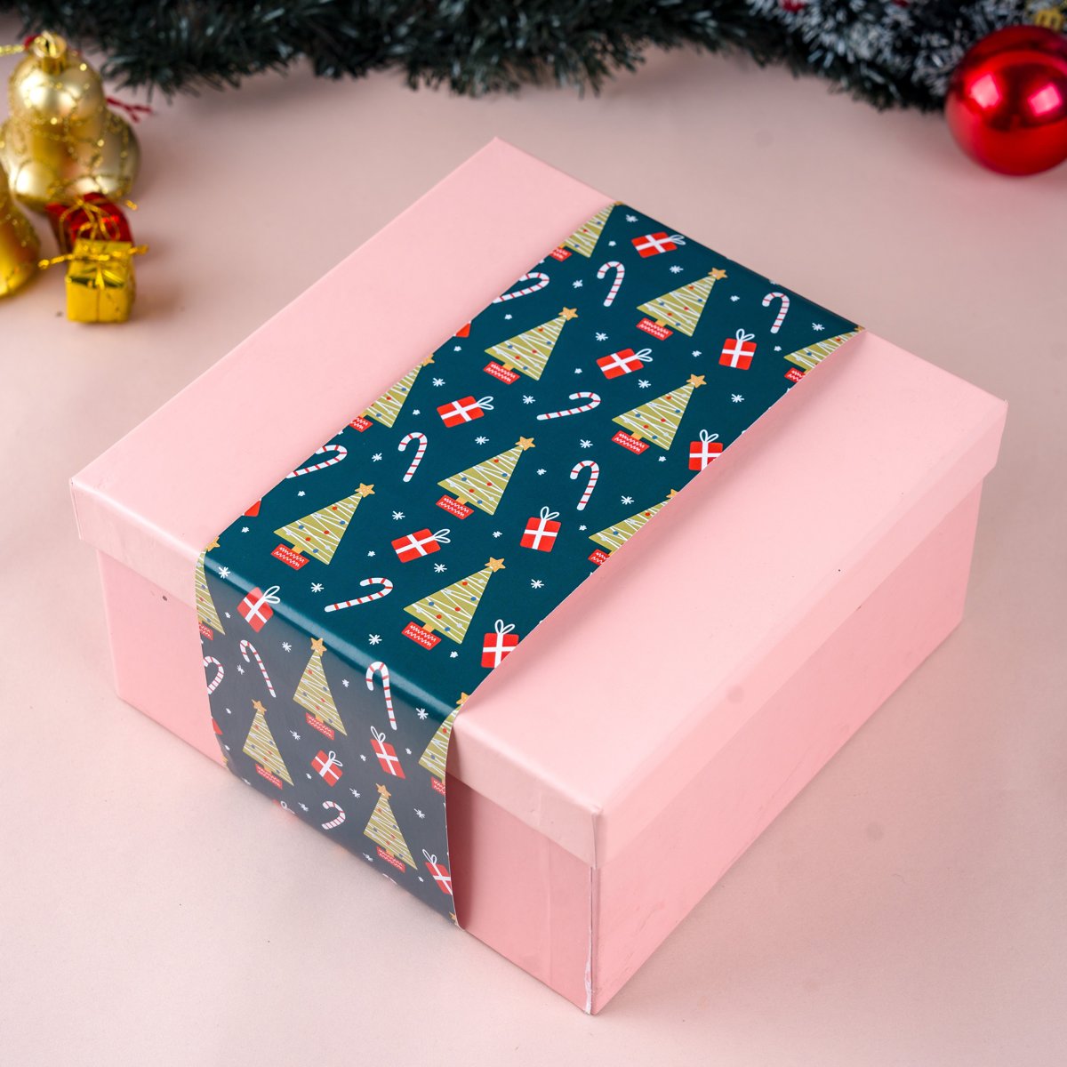 Christmas Pink Gift Box with Mistletoe Magic Green Sleeve Main image