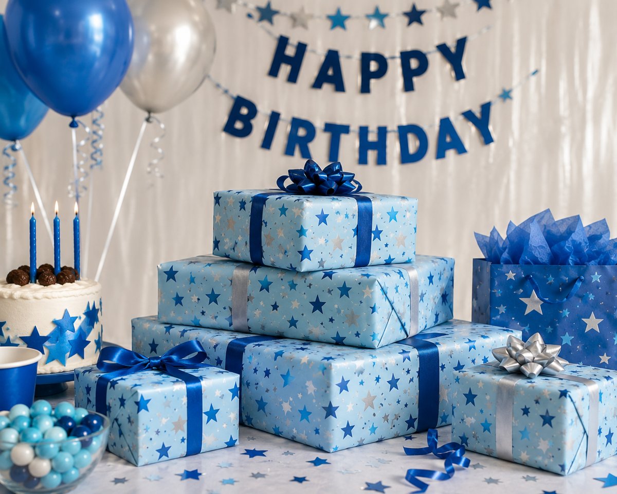Twin Blue Star Wrapping Roll Main image