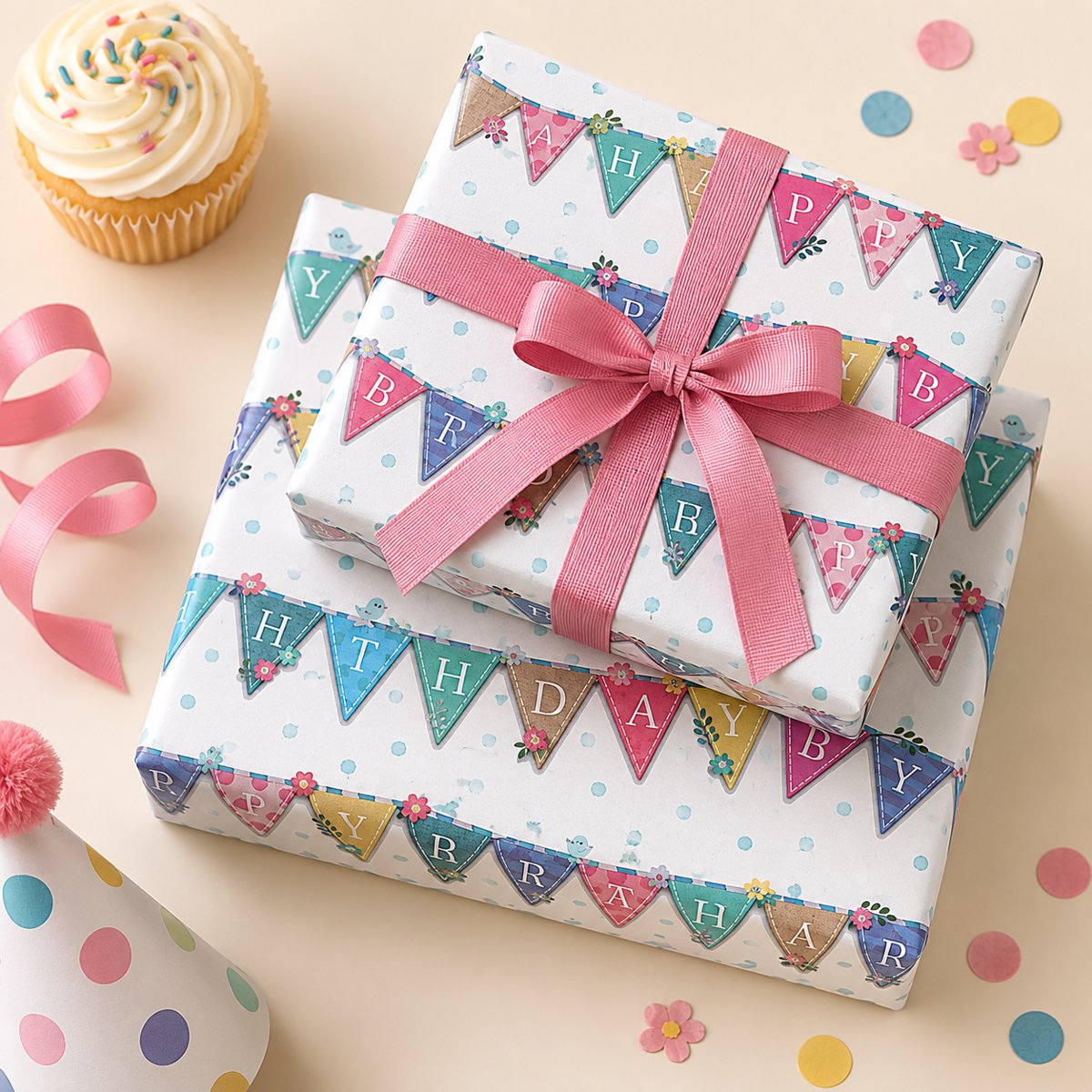 Happy Birthday Pennant Wrapping Roll Main image