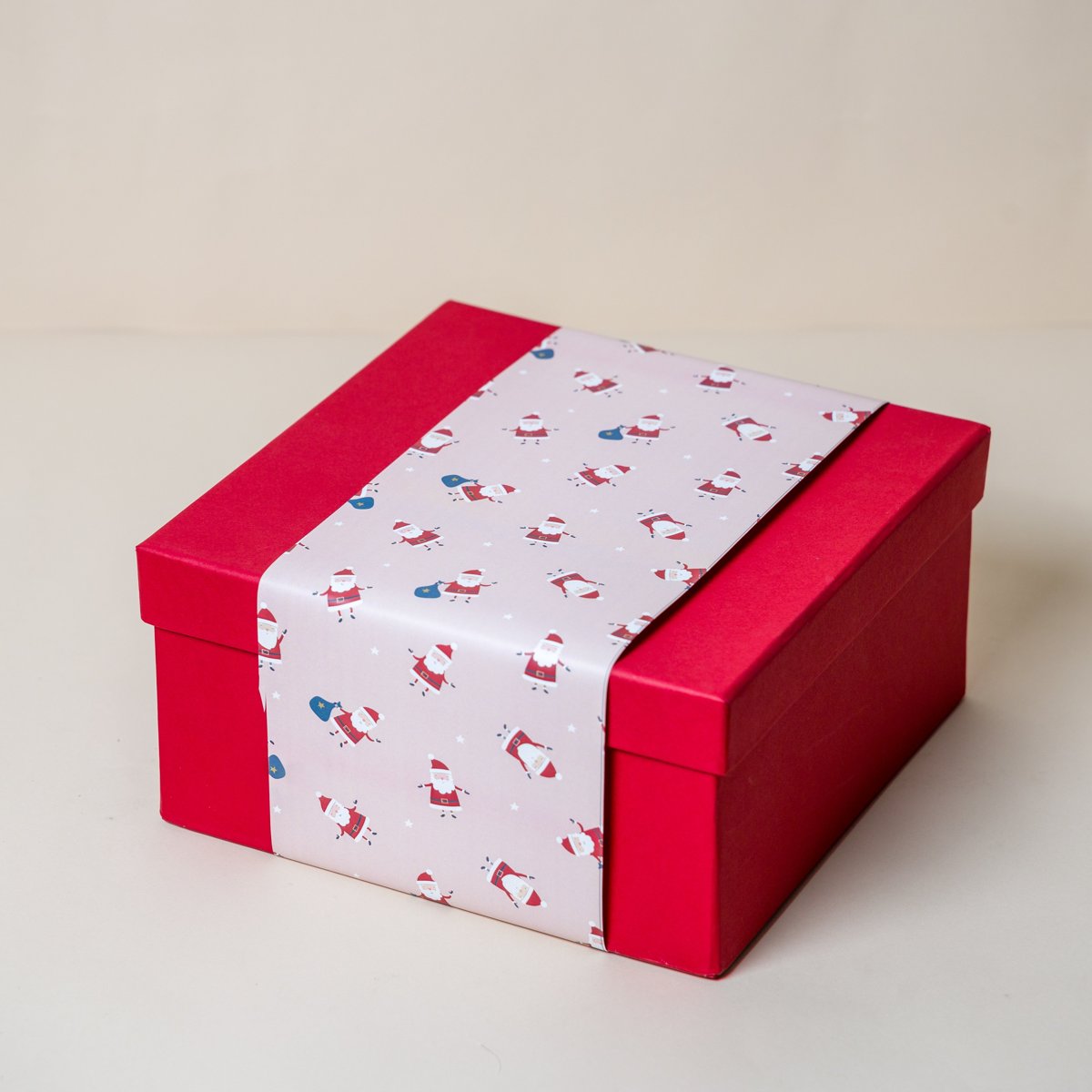 Red Gift Box with Pink Happy Santa Sleeve Main image
