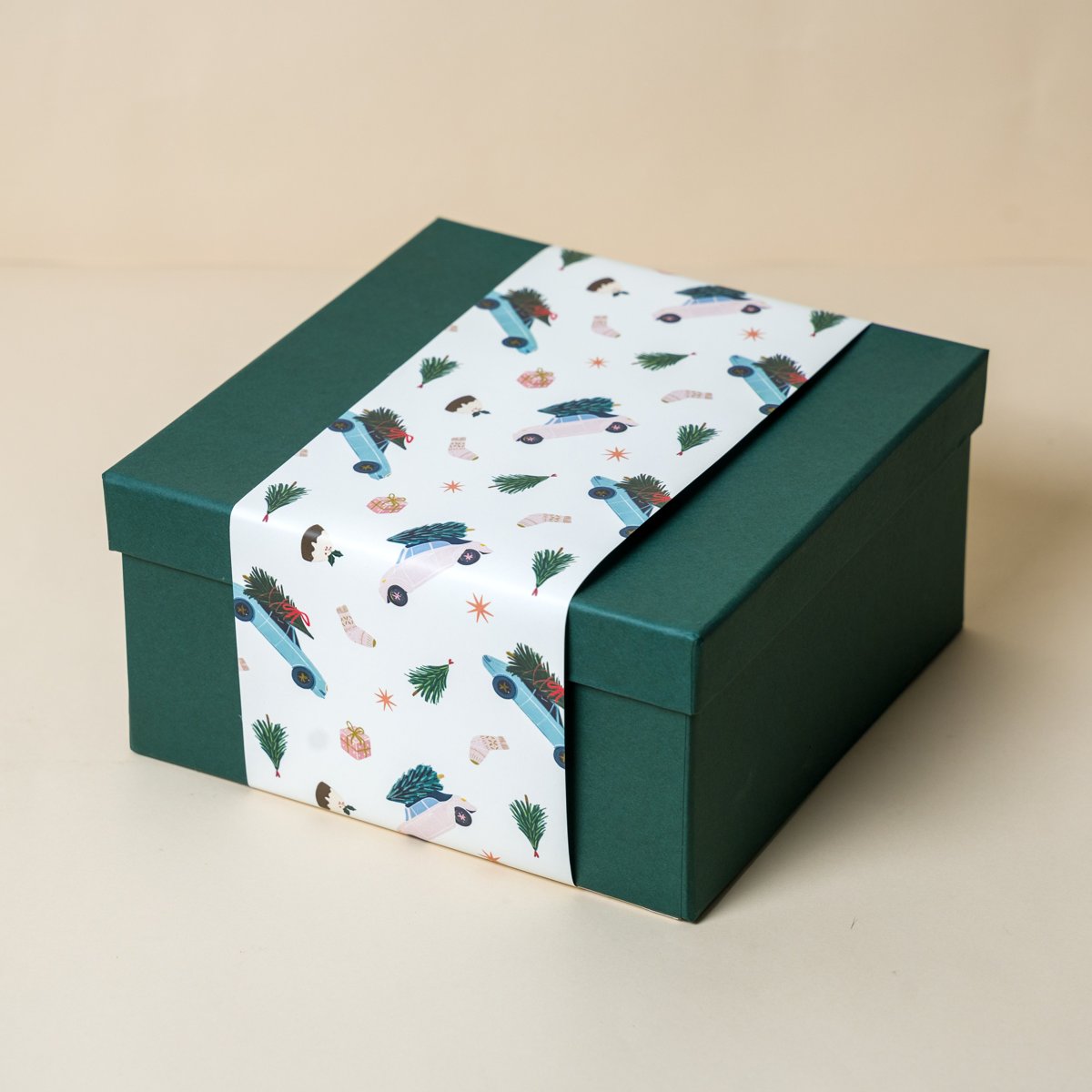 Green Gift Box with Santa's Roadtrip Sleeve Main image